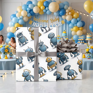 Speelse Cartoon Robot Inpakpapier