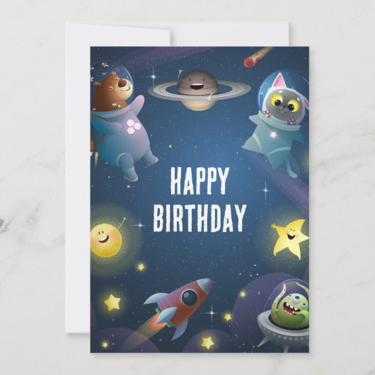 Speelse cartoon ruimteastronaut Happy birthday Feestdagenkaart (Voorkant)