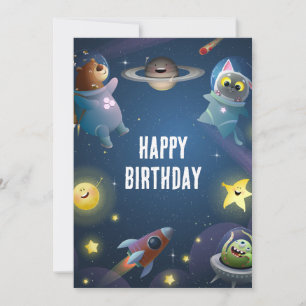 Speelse cartoon ruimteastronaut Happy birthday Feestdagenkaart