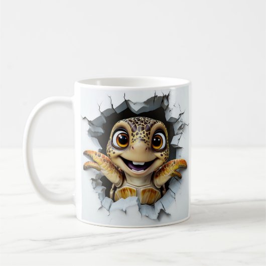 Speelse Cartoon Schildpad Ontstaat Koffiemok (Links)