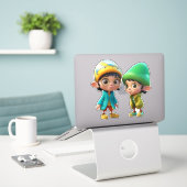 Speelse Cartoon-thema Mousepad Sticker (Laptop op bureau)