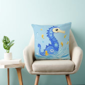 Speelse Cartoon Zeepaardje in Blauwe Wateren Kussen (Stoel)
