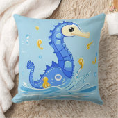 Speelse Cartoon Zeepaardje in Blauwe Wateren Kussen (Deken)