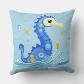 Speelse Cartoon Zeepaardje in Blauwe Wateren Kussen (Achterkant)