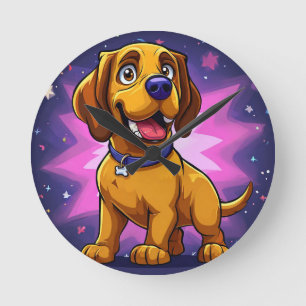 Speelse Cartoonhond met Levendige Kleuren Ronde Klok