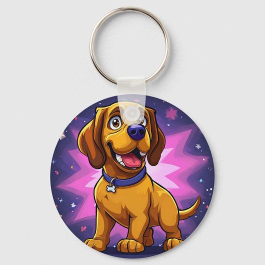 Speelse Cartoonhond met Levendige Kleuren Sleutelhanger (Voorkant)