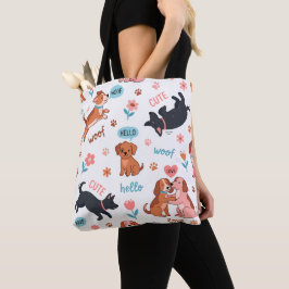 Speelse Cartoonhonden Weide Boodschappentas Tote Bag