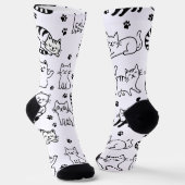 Speelse Cat Paw Print Crew Sokken (Gebogen)