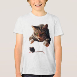Speelse Cat Pouncing op Muis – Funny Cartoon Desi Tri-Blend Shirt