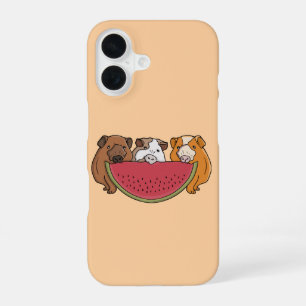 Speelse Cavia's en Watermeloen Illustratie iPhone 16 Hoesje