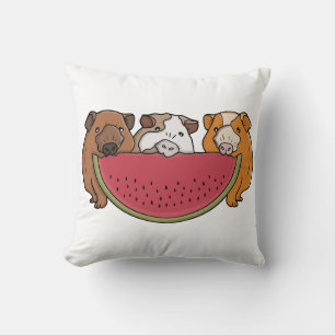 Speelse cavia's en watermeloen illustratie kussen