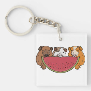 Speelse cavia's en watermeloen illustratie sleutelhanger