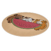 Speelse cavia's en watermeloen illustratie snijplank (Hoek)