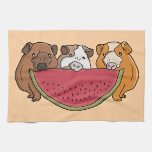 Speelse cavia's en watermeloen illustratie theedoek