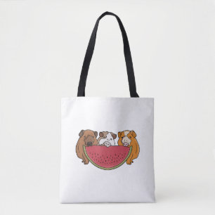Speelse cavia's en watermeloen illustratie tote bag