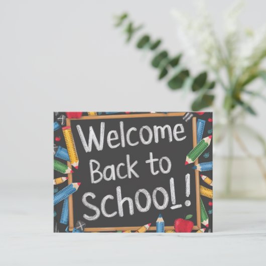 Speelse Chalkboard Welkom Terug naar school Briefkaart (Staand voorkant)