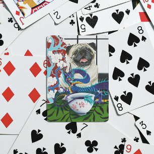 Speelse charmante puggond Japanse draak Pokerkaarten