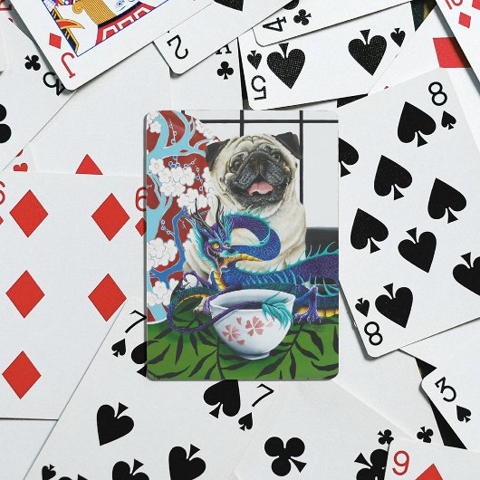 Speelse charmante puggond Japanse draak Pokerkaarten