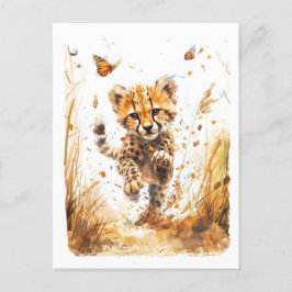 Speelse Cheetah Cub en Butterflies Feestdagenkaart