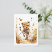 Speelse Cheetah Cub en Butterflies Feestdagenkaart (Staand voorkant)