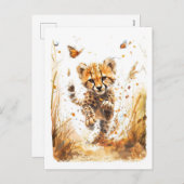 Speelse Cheetah Cub en Butterflies Feestdagenkaart (Voorkant / Achterkant)