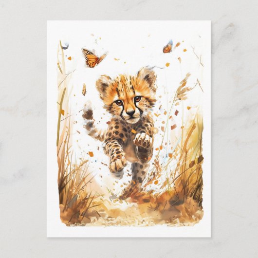 Speelse Cheetah Cub en Butterflies Feestdagenkaart (Voorkant)