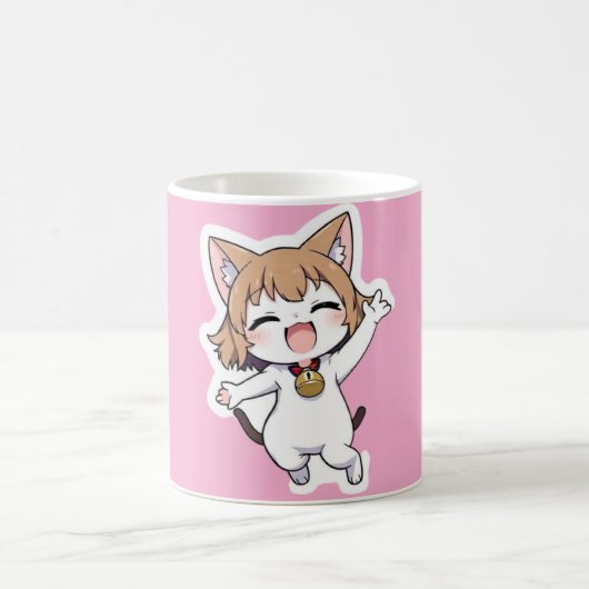 Speelse Chibi Cat Girl Koffiemok (Center)
