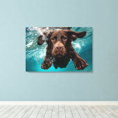 Speelse chocolade labrador zwemmen onder water canvas afdruk (Insitu (Houten vloer))