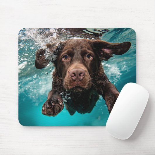 Speelse chocolade labrador zwemmen onder water muismat (Met muis)