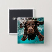 Speelse chocolade labrador zwemmen onder water vierkante button 5,1 cm (Voorkant /achterkant)