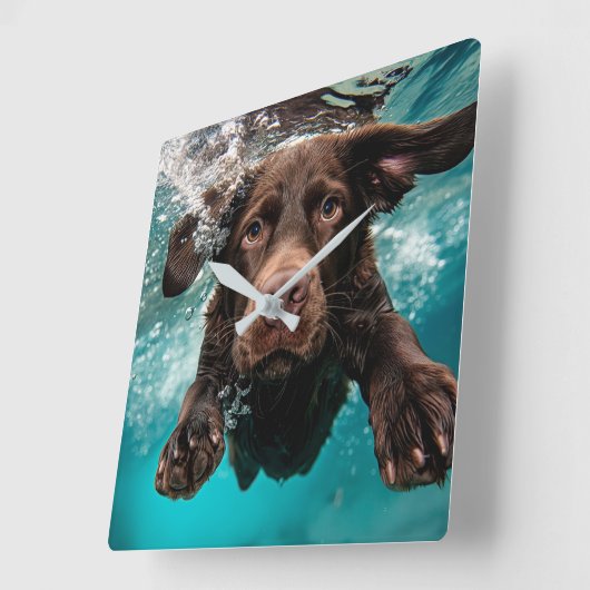 Speelse chocolade labrador zwemmen onder water vierkante klok (Hoek)