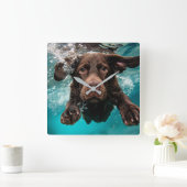 Speelse chocolade labrador zwemmen onder water vierkante klok (Huis)