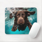 Speelse chocolade labrador zwemt onder water muismat (Met muis)