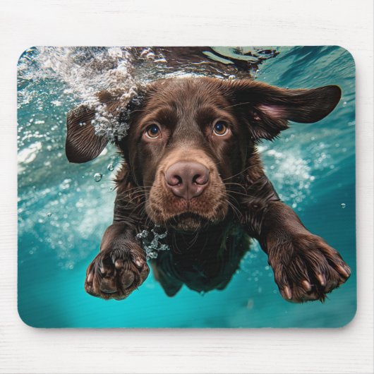 Speelse chocolade labrador zwemt onder water muismat (Voorkant)