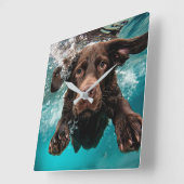 Speelse chocolade labrador zwemt onder water vierkante klok (Hoek)