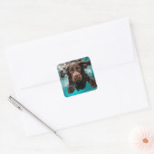 Speelse chocolade labrador zwemt onder water vierkante sticker (Envelop)