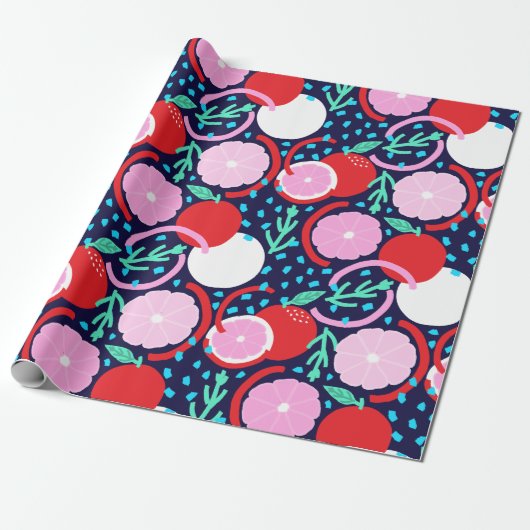 Speelse citrusvrucht & confetti Midnight Market Cadeaupapier (Uitgerold)