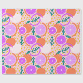 Speelse citrusvruchten & confetti roze limonade cadeaupapier (Vlak)