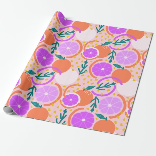 Speelse citrusvruchten & confetti roze limonade cadeaupapier (Uitgerold)
