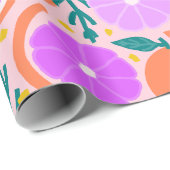 Speelse citrusvruchten & confetti roze limonade cadeaupapier (Rol Hoek)