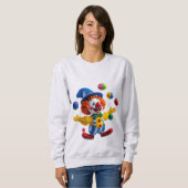 Speelse Clown die Springt met Felgekleurde Ballen Trui (Voorkant volledig)