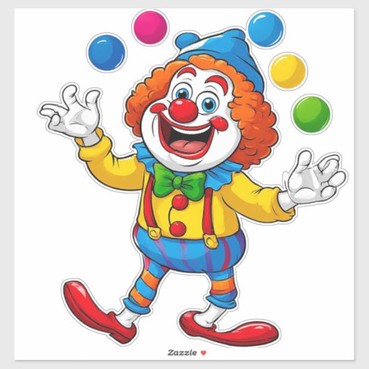 Speelse clown springt met felle ballen sticker (Vel)