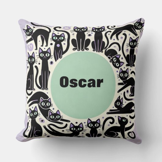 Speelse Compositie van Zwarte Katten Kussen (Voorkant)