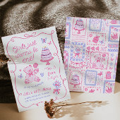 Speelse Coquette Teddybeer Roze Handgetekend Kaart