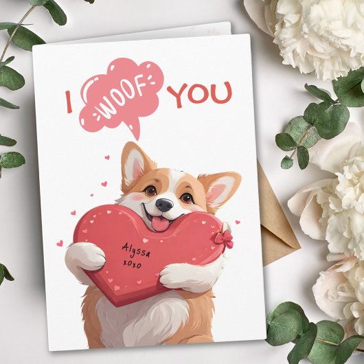 Speelse Corgi I Woof You Red Hearts Dog Valentijn Kaart