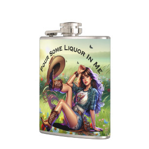 Speelse Country Cowgirl Liquor Vinyl Wrapped Kolf Heupfles