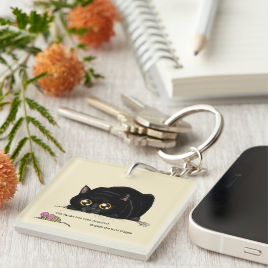 Speelse Crème Kitty Kont Wiggelt Zwarte Kat Sleutelhanger (Voorkant Rechts)