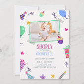 Speelse Cupcake 1e verjaardag foto uitnodiging (Voorkant)