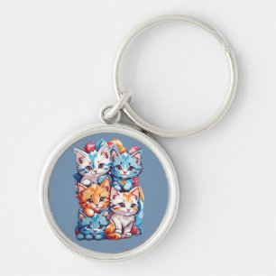 Speelse Cute Kawaii Kittens Sleutelhanger