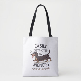 Speelse Dachshond Hond Grappige Cartoon Kunst Tote Bag